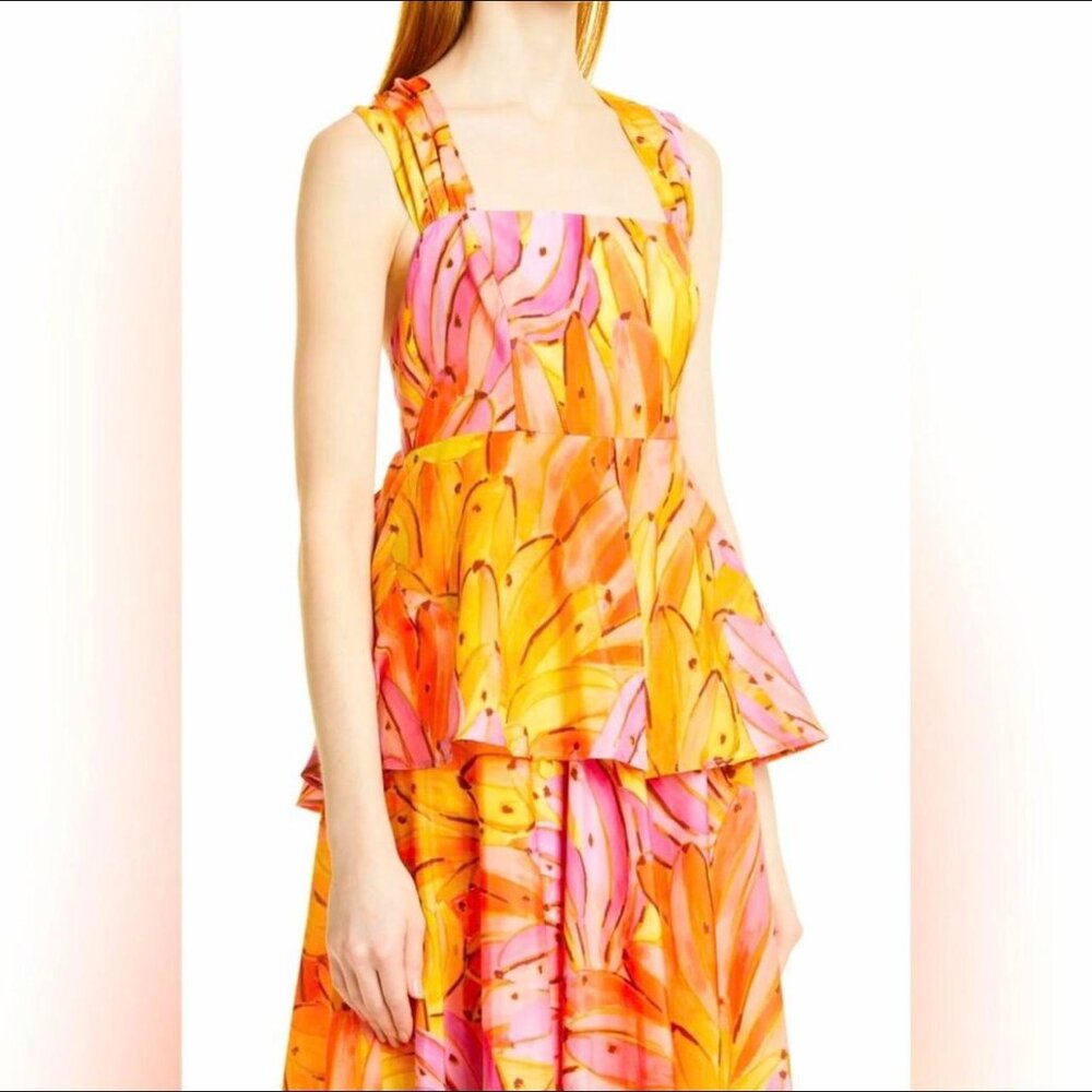 FARM Rio Mid Dress L Ombre Bananas Crossed Back Dress Tropical Summer - Picture 16 of 16